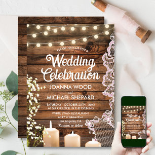 Invitation Rustic Baby's Breath Candlelights & Lace Mariage