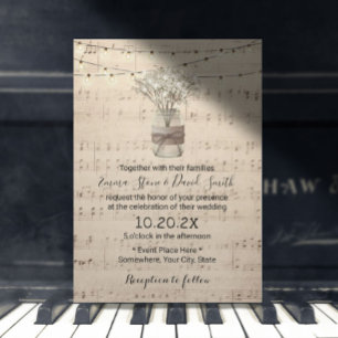 Invitation Rustic Baby's Breath Floral Jar Mariage musical