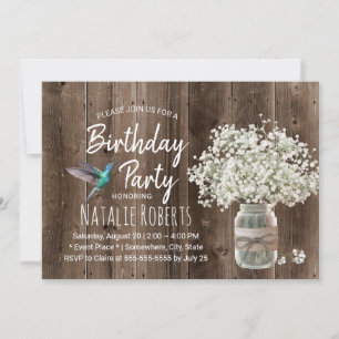 Invitation Rustic Baby's Breath Jar & Hummingbird Anniversair