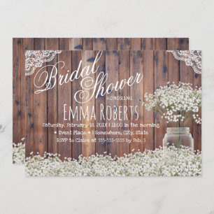 Invitation Rustic Baby's Breath Mason Jar Laced Fête des mari