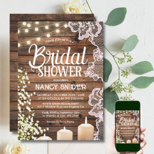 Invitation Rustic Baby's Breath String Lights & Lace Bridal