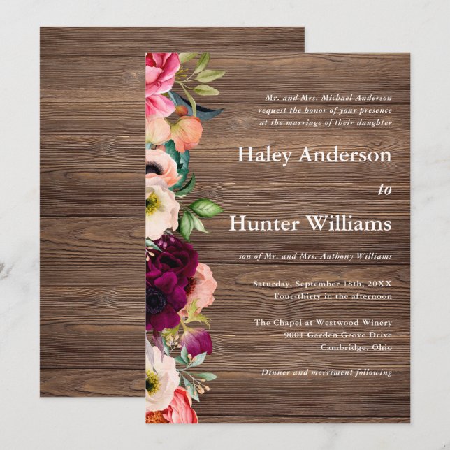 Invitation Rustic Barn Boho Botanique Mariage (Devant / Derrière)