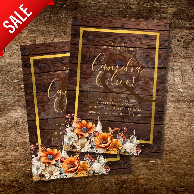 Invitation Rustic Barn Mariage | Automne Brûlé Orange (Créateur téléchargé)