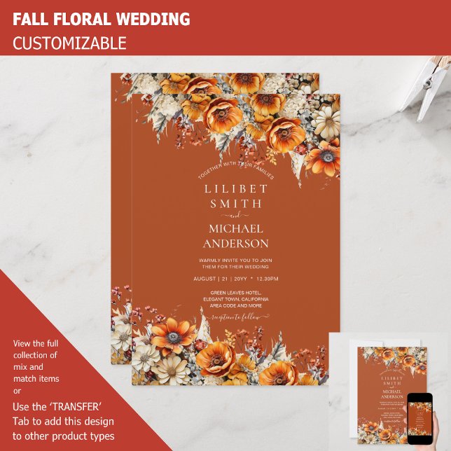 Invitation Rustic Barn Mariage | Automne Brûlé Orange (Créateur téléchargé)