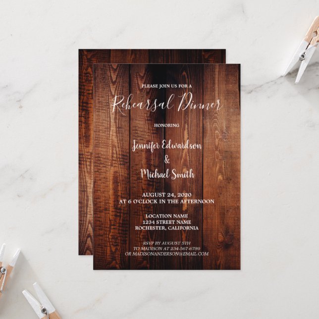 Invitation Rustic barn wood country wedding rehearsal dinner (Devant/Arrière en situation)