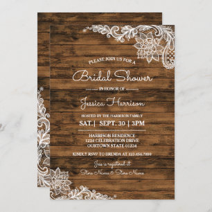 Invitation Rustic Barn Wood et dentelle de douche