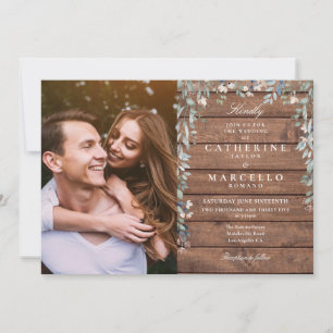 Invitation Rustic Barn Wood Floral Fleur sauvage Photo Mariag
