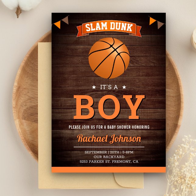 Invitation Rustic Barn Wood Sports Boy Baby shower de basket- (Créateur téléchargé)