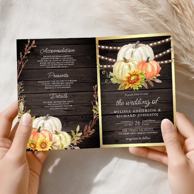 Invitation Rustic Barn Wood Sunflower Pumpkin QR Code Wedding (Créateur téléchargé)