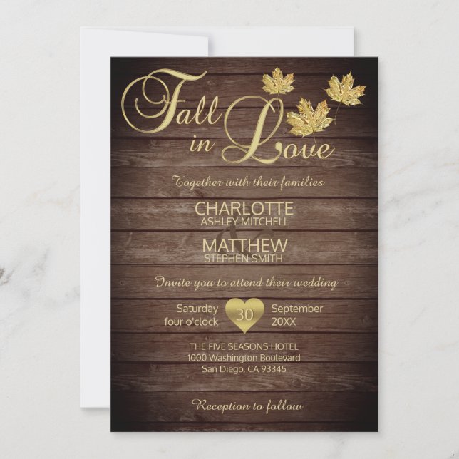 Invitation Rustic Barnwood Country Gold TOMBE DANS AMOUR Mari (Devant)