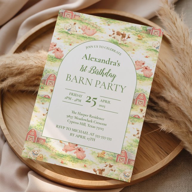 Invitation Rustic Barnyard Farm Animals 1st Birthday (Créateur téléchargé)