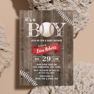Invitation Rustic Baseball Sports Grange Baby shower Bois Boi