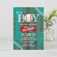 Rustic Baseball Sports Turquoise Wood Boy Baby sho