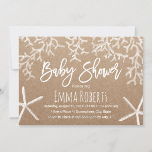 Invitation Rustic Beach Coral Reef & Starfish Baby shower