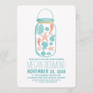 Invitation Rustic Beach Mason Jar Baby shower blanc