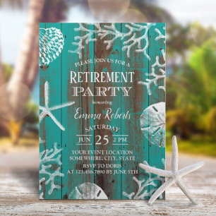 Invitation Rustic Beach Starfish & Seashells Retraite Turquoi