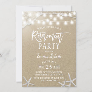 Invitation Rustic Beach Starfish String Lights Retirement