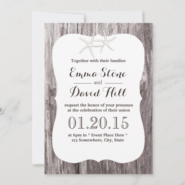Invitation Rustic Beach Wedding Starfish Driftwood (Devant)