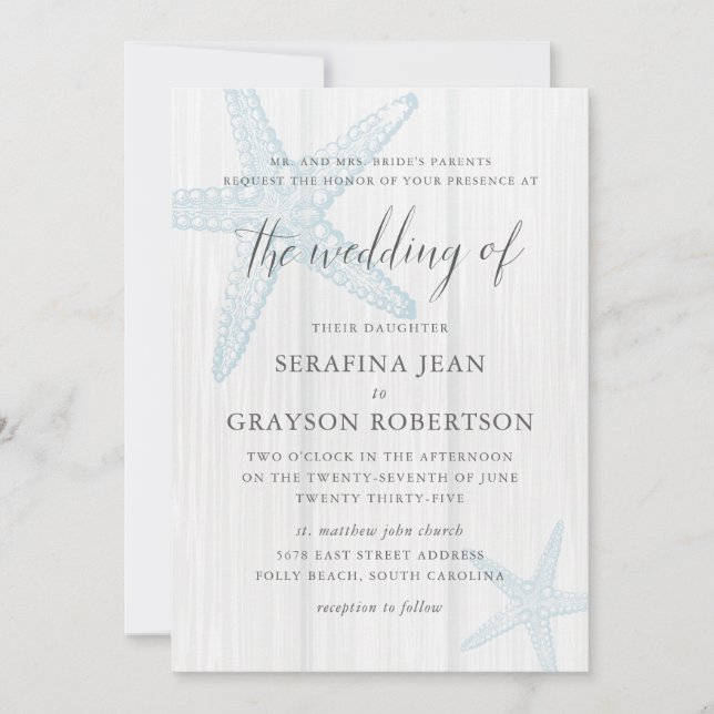 Invitation Rustic Beach Wedding Tropical Blue Starfish Invita (Devant)