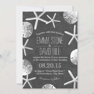 Invitation Rustic Beach Wedding Vintage Seashells Chalkboard