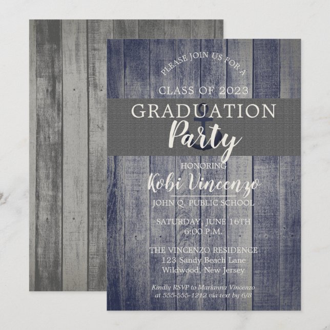 Invitation Rustic Beach Wood Nautical Graduation Party (Devant / Derrière)
