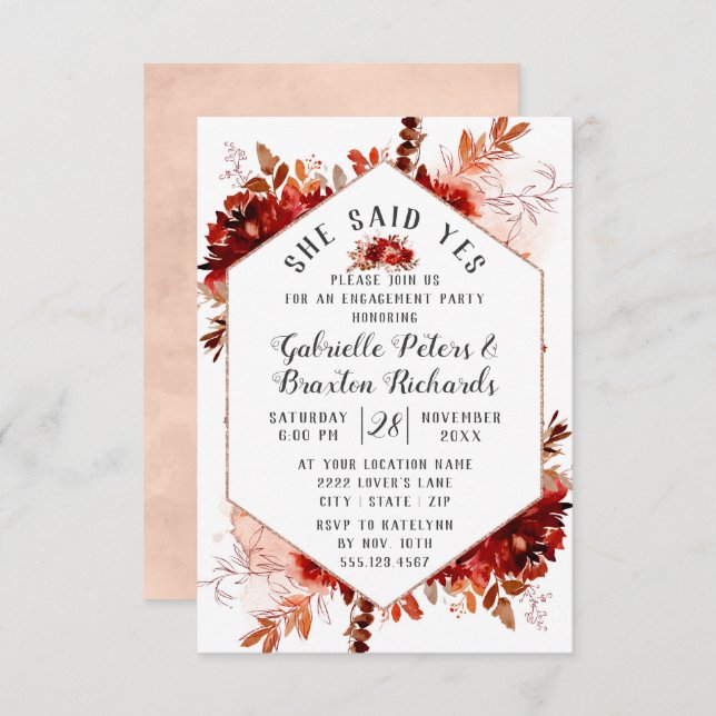 Invitation Rustic Beauty Floral Elle A Dit Oui Partie Engagem (Devant / Derrière)