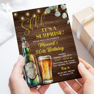 Invitation Rustic Beer Surprise Fête d'anniversaire pour adul