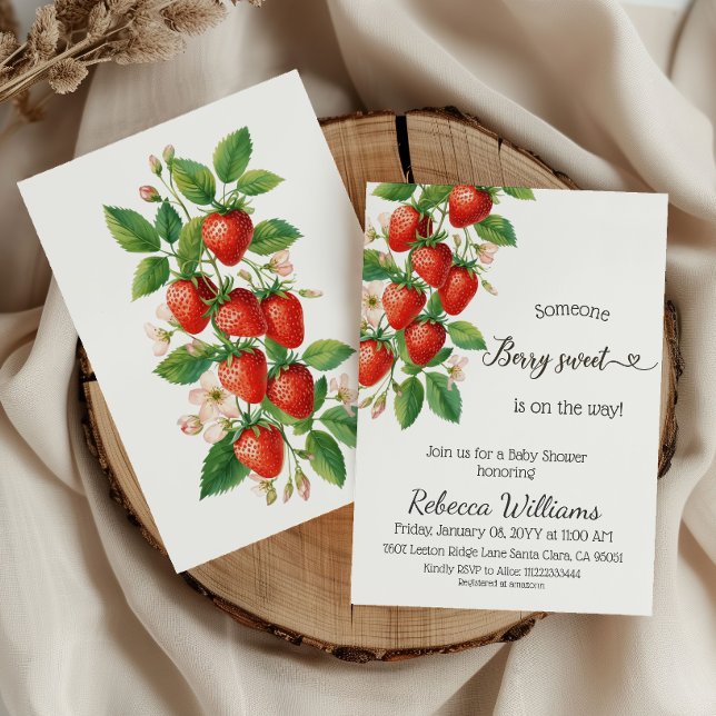 Invitation Rustic Berry Sweet Strawberry Red Baby Shower (Créateur téléchargé)