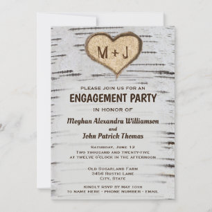 Invitation Rustic Birch Tree Initiales de coeur Partie d'enga