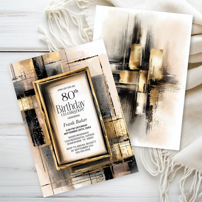 Invitation Rustic Black and Gold 80th Birthday Party (Créateur téléchargé)