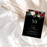 Invitation Rustic Black Botanical 50e fête d'anniversaire<br><div class="desc">Cette invitation rustique à la fête du 50e anniversaire de la botanique noire est parfaite pour une fête d'anniversaire classique. Le design est composé de fleurs bordeaux,  rouges,  navy,  bleues et rougies rayonnantes et gracieuses peintes à la main en noir arrière - plan,  inspirant beauté naturelle.</div>