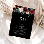 Invitation Rustic Black Botanical 50e fête d'anniversaire<br><div class="desc">Cette invitation rustique à la fête du 50e anniversaire de la botanique noire est parfaite pour une fête d'anniversaire classique. Le design est composé de fleurs bordeaux,  rouges,  navy,  bleues et rougies rayonnantes et gracieuses peintes à la main en noir arrière - plan,  inspirant beauté naturelle.</div>