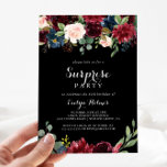 Invitation Rustic Black Botanical Surprise Party<br><div class="desc">Cette invitation à la fête botanique noire rustique est parfaite pour un anniversaire classique,  une retraite ou toute fête surprise. Le design est composé de fleurs bordeaux,  rouges,  navy,  bleues et rousses rayonnantes et gracieuses peintes à la main dans un arrière - plan noir,  inspirant beauté naturelle.</div>