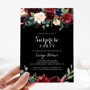 Invitation Rustic Black Botanical Surprise Party