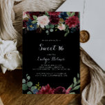 Invitation Rustic Black Botanical Sweet 16 Anniversaire<br><div class="desc">Cette invitation rustique à la fête de 16 ans,  de couleur botanique noire,  est parfaite pour un anniversaire classique. Le design est composé de fleurs bordeaux,  rouges,  navy,  bleues et rousses rayonnantes et gracieuses peintes à la main dans un arrière - plan noir,  inspirant beauté naturelle.</div>