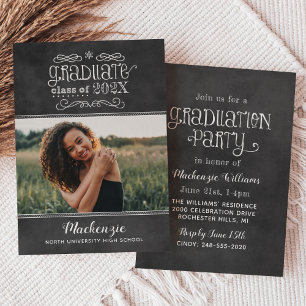 Invitation Rustic Black Chalkboard 2025 Graduate Photo Party