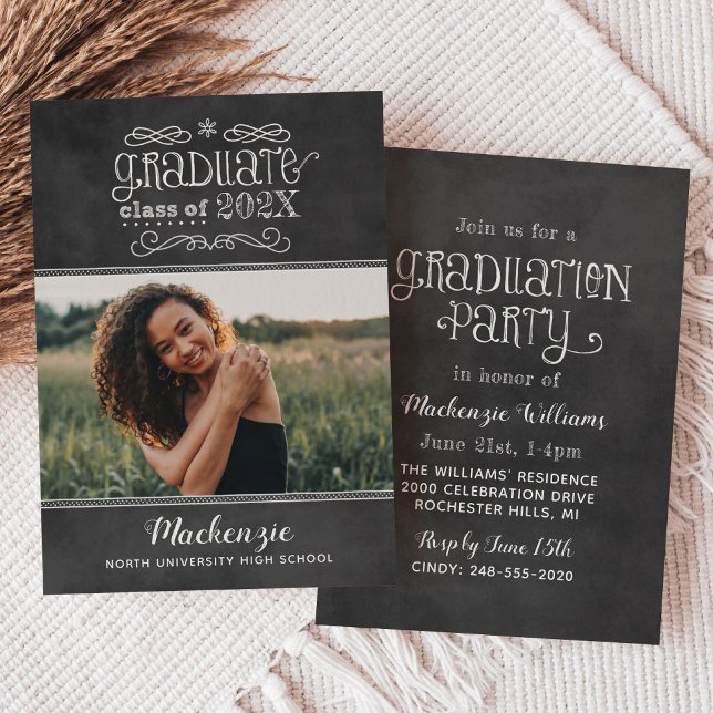 Invitation Rustic Black Chalkboard 2025 Graduate Photo Party (Créateur téléchargé)