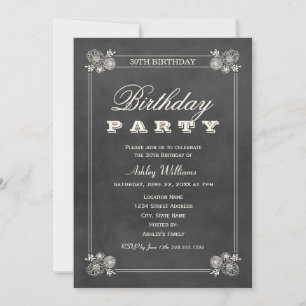 Invitation Rustic Black Chalkboard 30e fête d'anniversaire