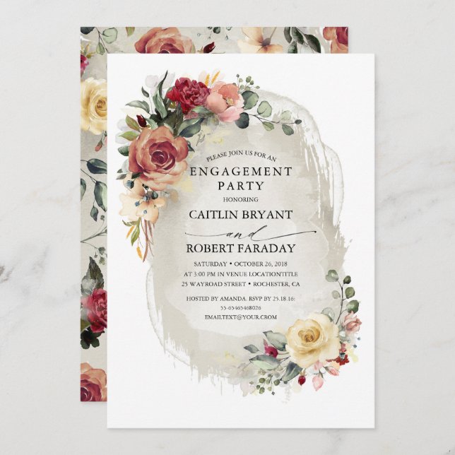 Invitation Rustic Bloom Fall Engagement Party (Devant / Derrière)