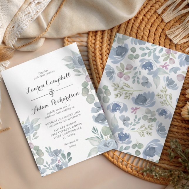 Invitation Rustic Blue Floral & Eucalyptus Wedding  (Créateur téléchargé)