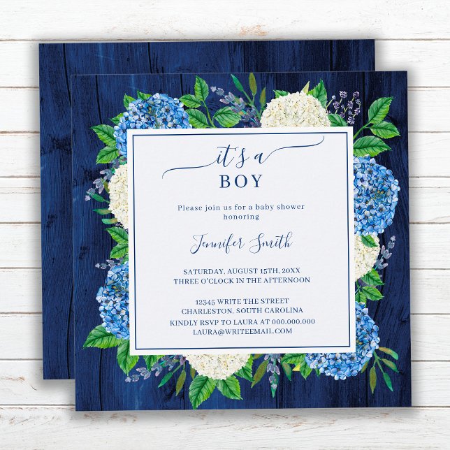 Invitation Rustic Blue Hydrangea C'est un Baby shower garçon (Créateur téléchargé)