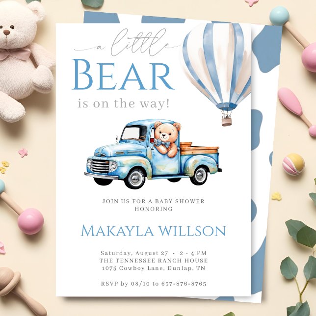 Invitation Rustic Blue Little Teddy Bear Baby shower de camio (Créateur téléchargé)