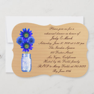 Invitation Rustic Blue Mason Jar Dîner de répétition Invitati