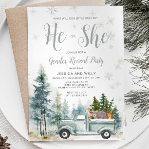 Invitation Rustic Blue Truck Forest Pine Trees Genre Reveille
