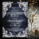 Invitation Rustic Blue Wood Lace Engagement Party<br><div class="desc">Invite your friends and loved ones to your engagement party with this rustic blue wood lace engagement party invitation to join you both in celebrating your happy news.</div>