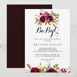 Invitation Rustic Blush Burgundy BabyQ Baby shower Barbecue