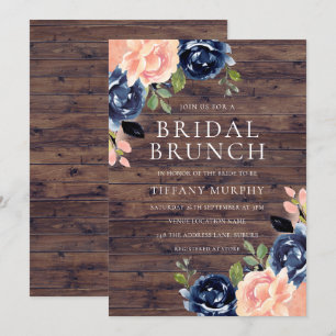 Invitation Rustic Blush Navy Blue Floral Fête des mariées Bru