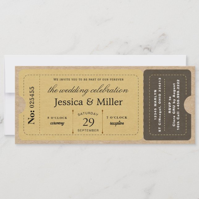 Invitation  Rustic Boarding Pass Style Ticket Wedding (Devant)