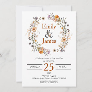 Invitation Rustic Boho Automne Fleur sauvage Mariage