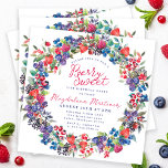 Invitation Rustic Boho Berry Sweet été 21e anniversaire<br><div class="desc">Juste à temps pour l'été 2024, notre toute nouvelle collection Summer Berry Bliss. L'Americana rouge, blanc et bleu rencontre le Boho Chic rustique. Fraises, framboises et bleuets sur un arrière - plan blanc créent une ambiance patriotique dans ce cadre botanique de baies. Berry Sweet est écrit dans un script rouge...</div>